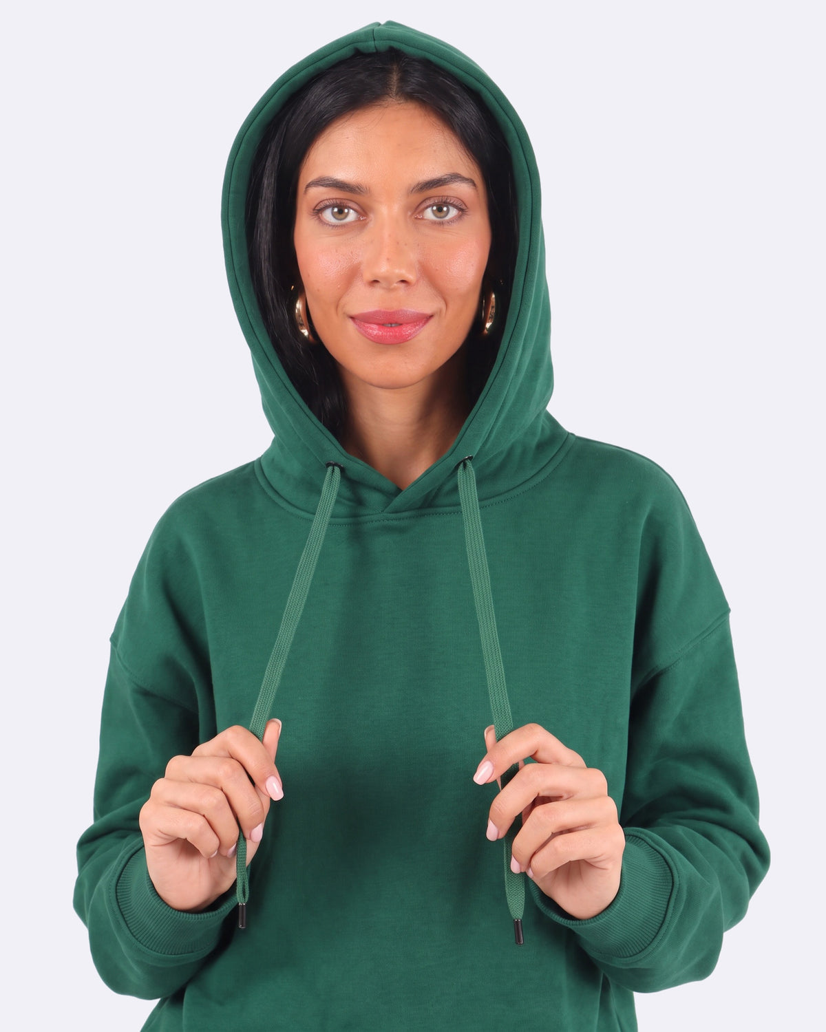 Cozee Cloud Hoodie – Emerald, hood up
